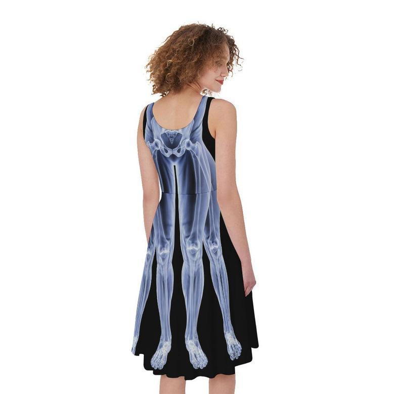 Vitruvian Man X-Ray Print Sleeveless Knee Length Dress