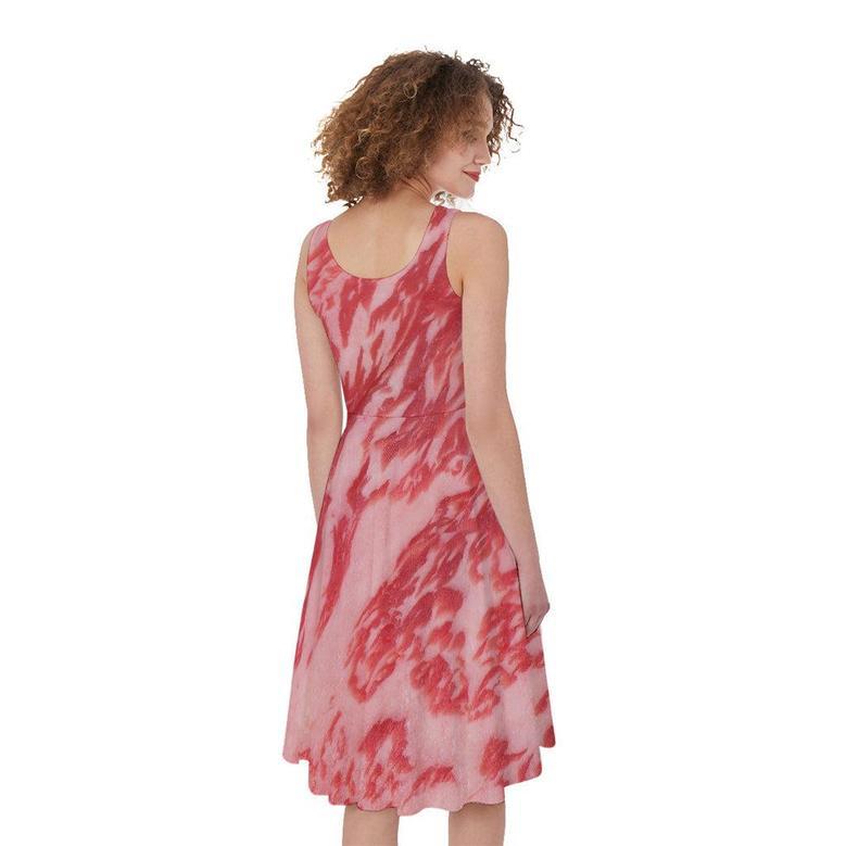 Wagyu Beef Meat Print Sleeveless Knee Length Dress