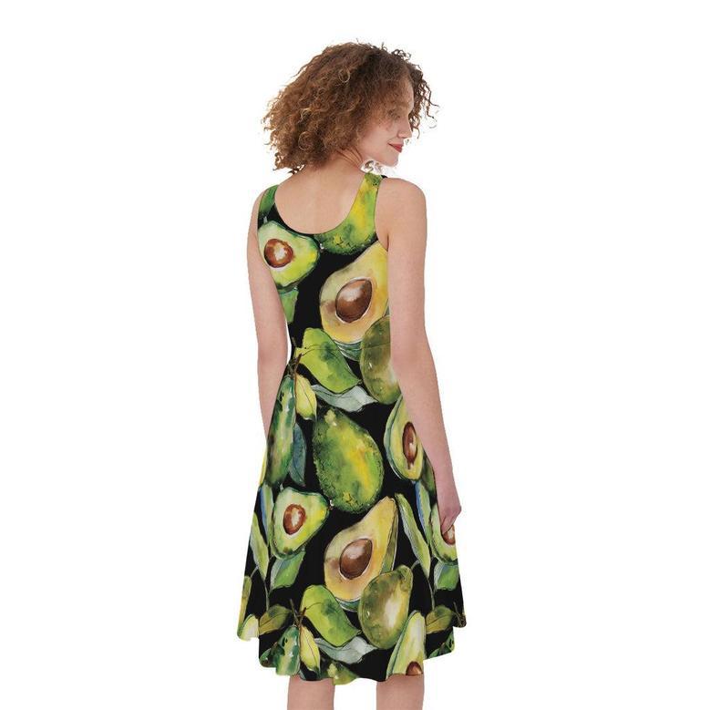 Watercolor Avocado Print Sleeveless Knee Length Dress