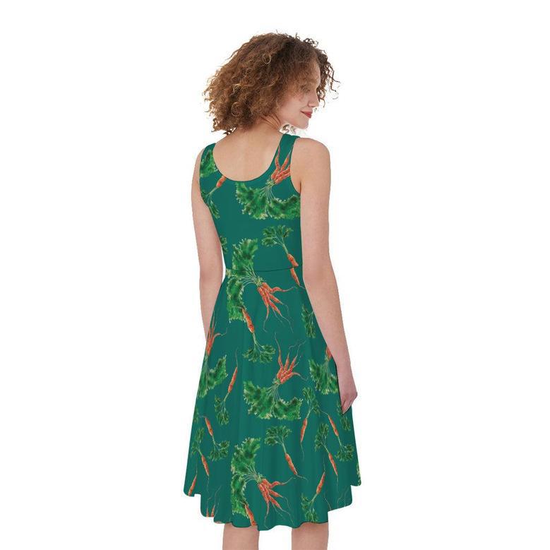 Watercolor Carrot Pattern Print Sleeveless Knee Length Dress