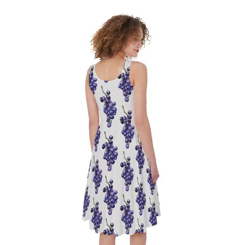 Watercolor Grape Pattern Print Sleeveless Knee Length Dress