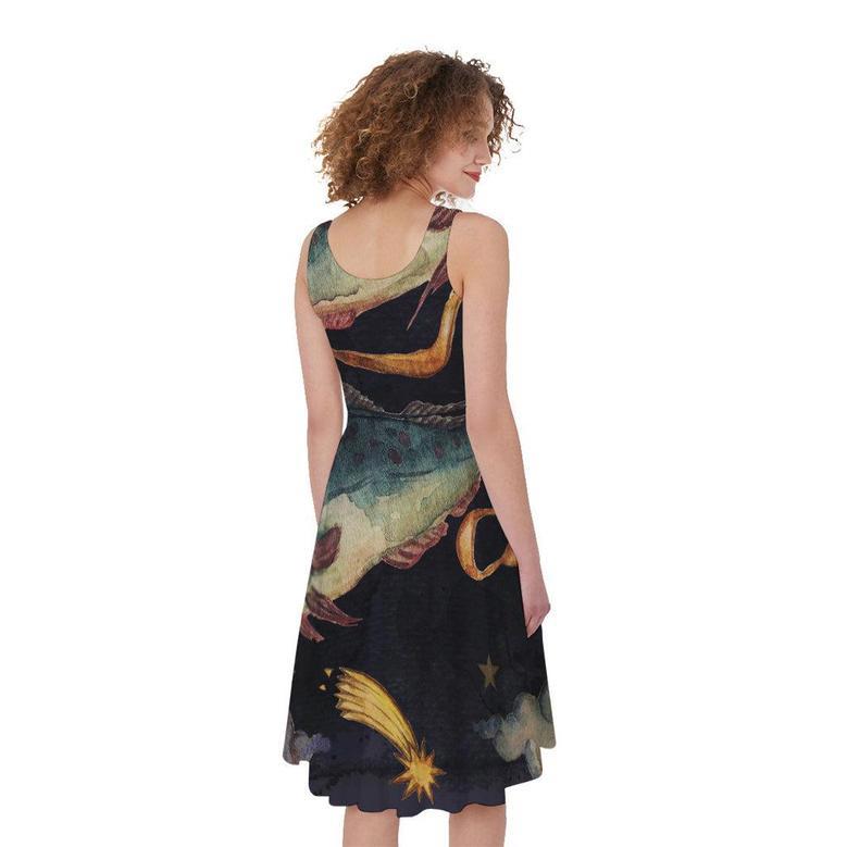 Watercolor Pisces Zodiac Sign Print Sleeveless Knee Length Dress