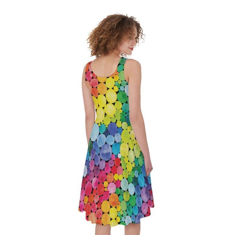 Watercolor Rainbow Pattern Print Sleeveless Knee Length Dress