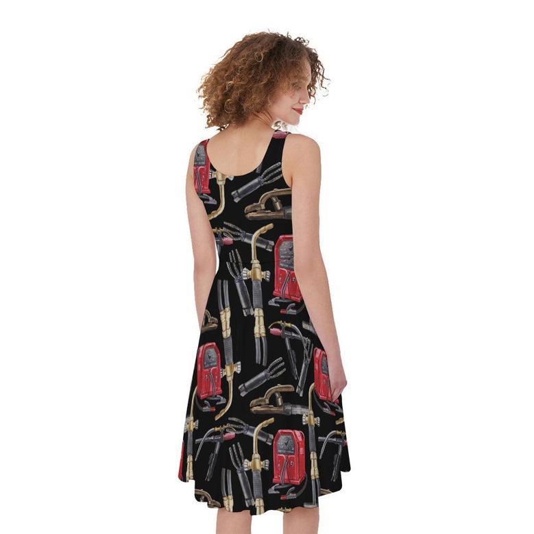 Welding Machine Pattern Print Sleeveless Knee Length Dress