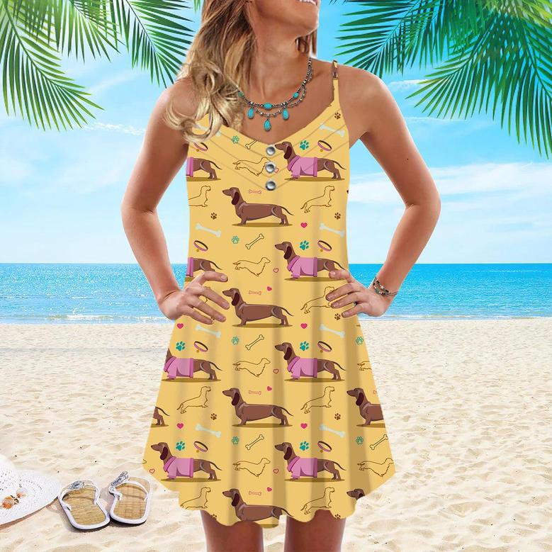 When I Need A Hand I Found Your Dachshund Pattern Spaghetti Strap Summer Dress