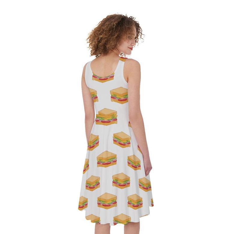 White Sandwiches Pattern Print Sleeveless Knee Length Dress