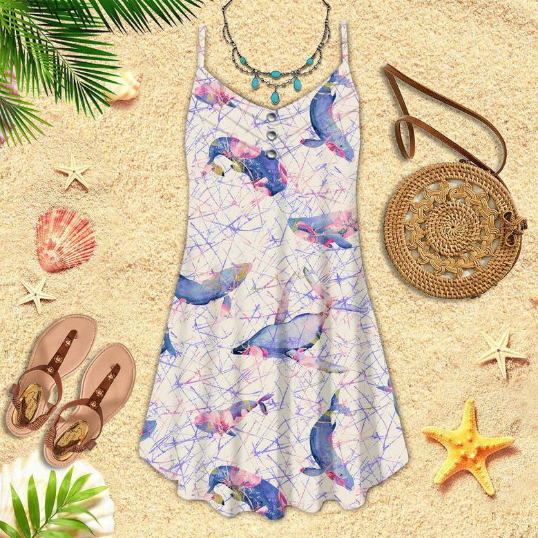 Wildlife Whales In Cherry Bloom Spaghetti Strap Summer Dress