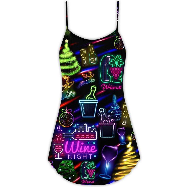 Wine Christmas Neon Art Drinking - V-Neck Sleeveless Cami Dress