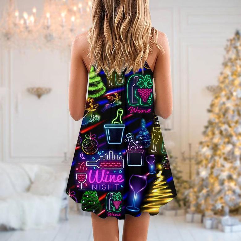 Wine Christmas Neon Art Drinking - V-Neck Sleeveless Cami Dress