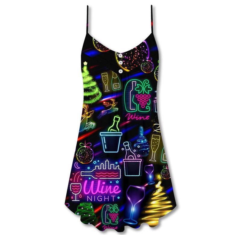 Wine Christmas Neon Art Drinking - V-Neck Sleeveless Cami Dress