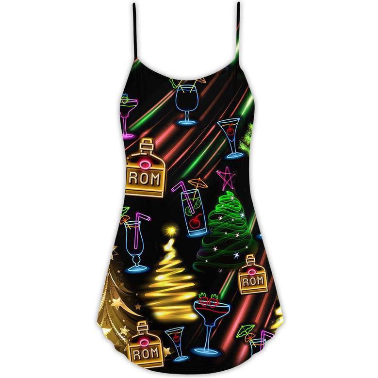 Wine Rum Christmas Neon Art Drinking - V-Neck Sleeveless Cami Dress