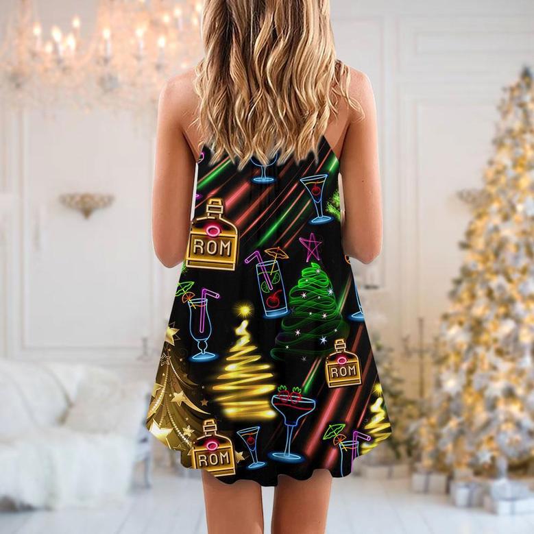 Wine Rum Christmas Neon Art Drinking - V-Neck Sleeveless Cami Dress