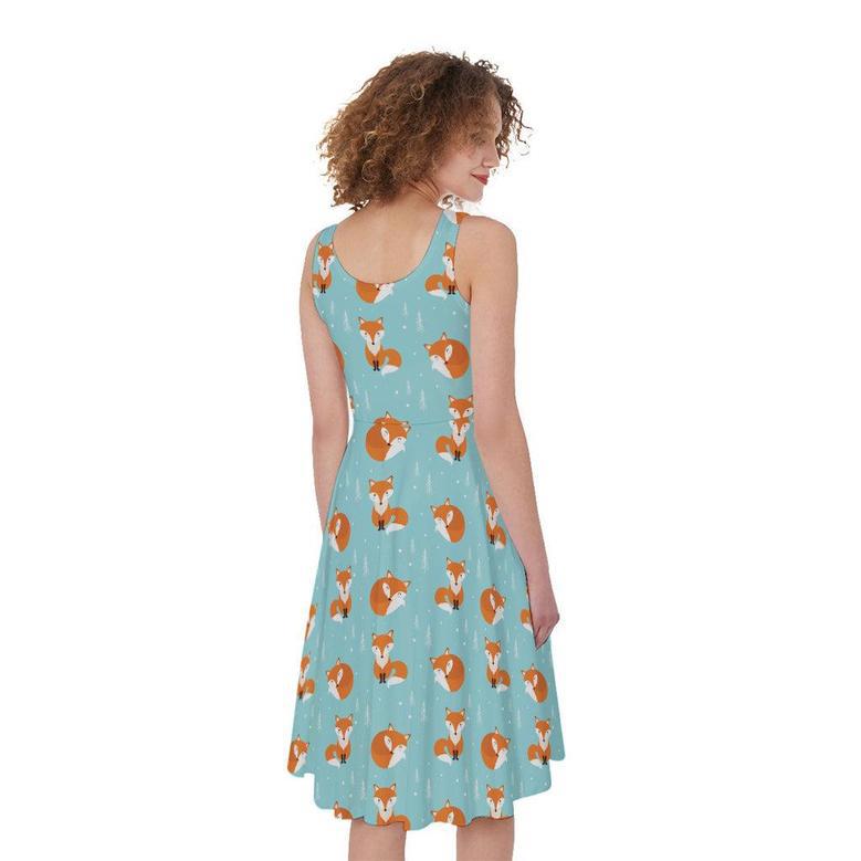 Winter Fox Pattern Print Sleeveless Knee Length Dress