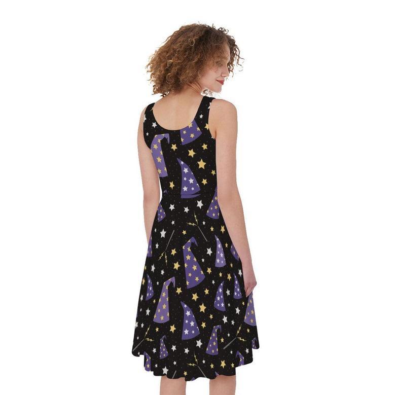 Wizard Hat Pattern Print Sleeveless Knee Length Dress