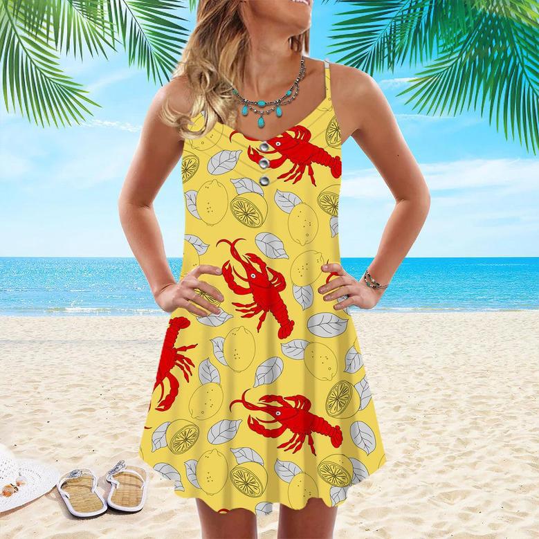 Yellow Crawfish Lemon Spaghetti Strap Summer Dress