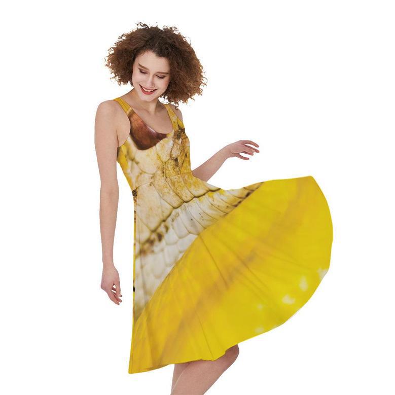 Yellow Python Snake Print Sleeveless Knee Length Dress