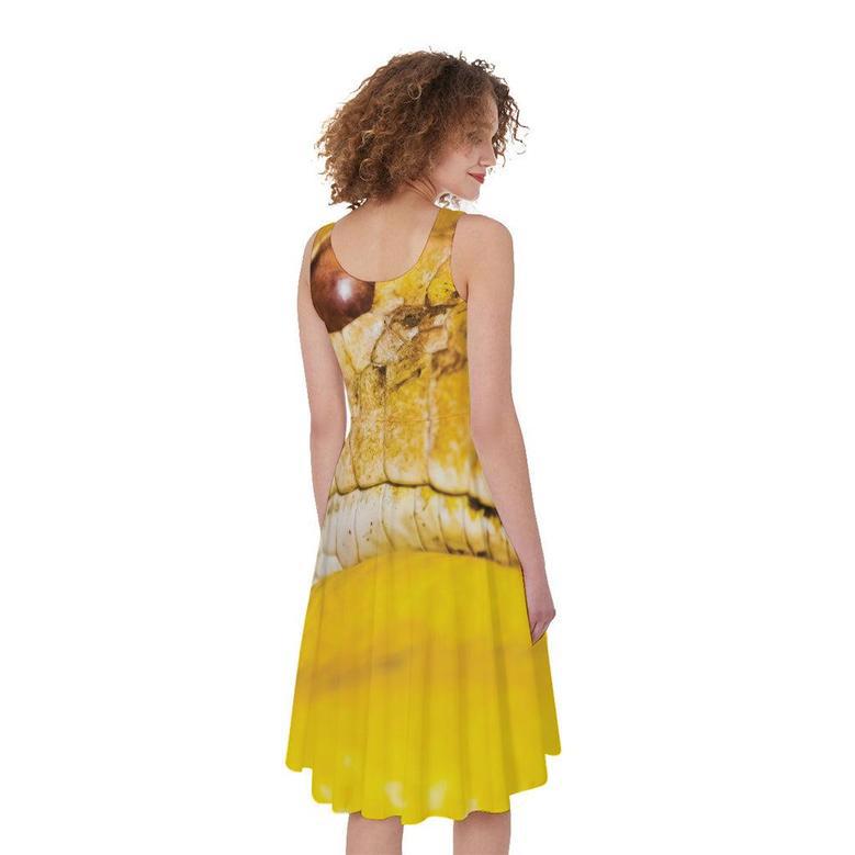 Yellow Python Snake Print Sleeveless Knee Length Dress