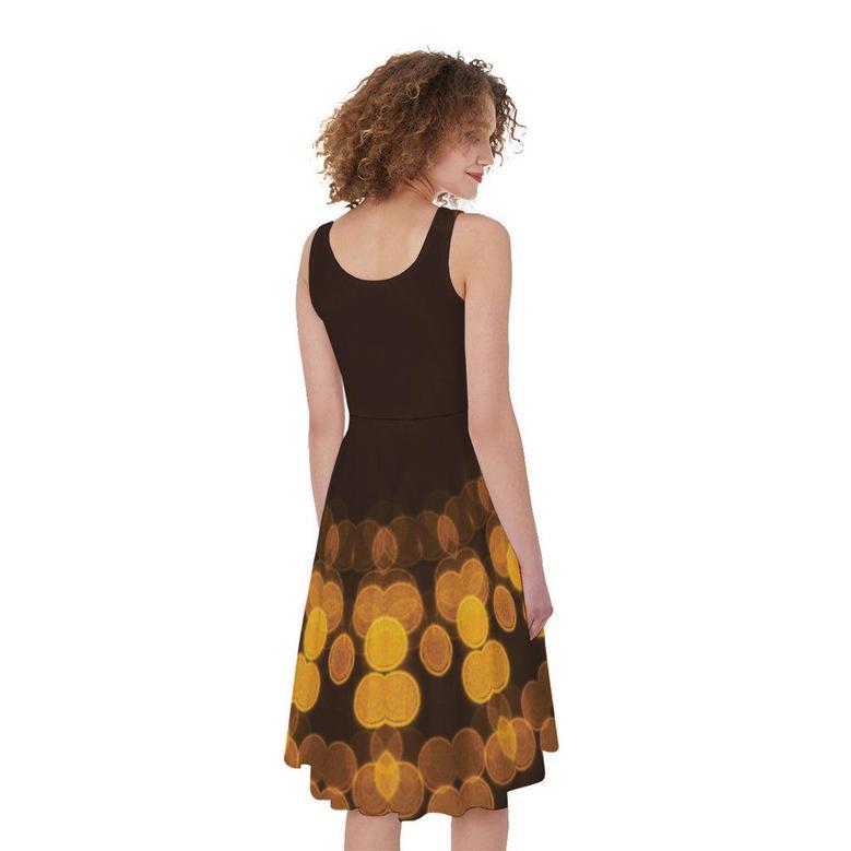 Yellow Spot Kaleidoscope Print Sleeveless Knee Length Dress