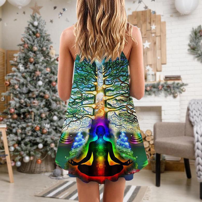 Yoga Tree Of Life Christmas - V-Neck Sleeveless Cami Dress