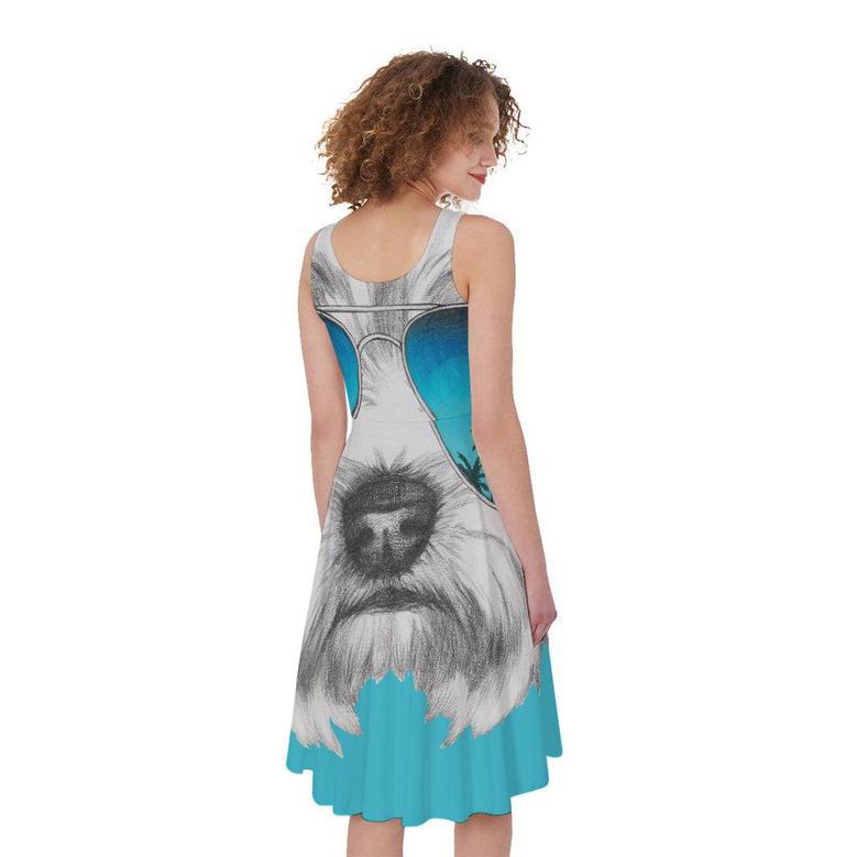 Yorkshire Terrier With Sunglasses Print Sleeveless Knee Length Dress