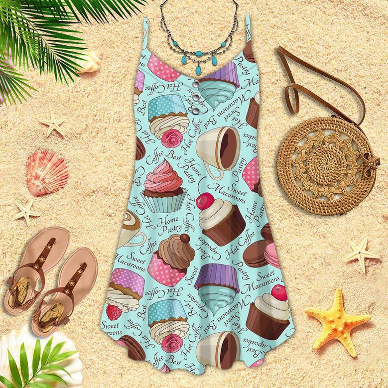 Yummy Colorful Chocolate Cupcakes Spaghetti Strap Summer Dress