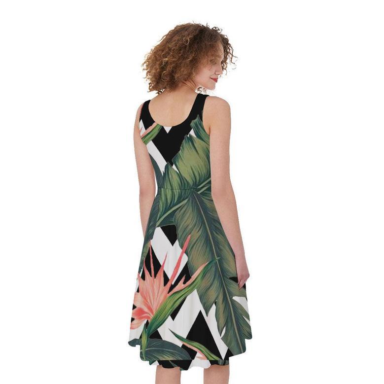 Zig Zag Tropical Pattern Print Sleeveless Knee Length Dress