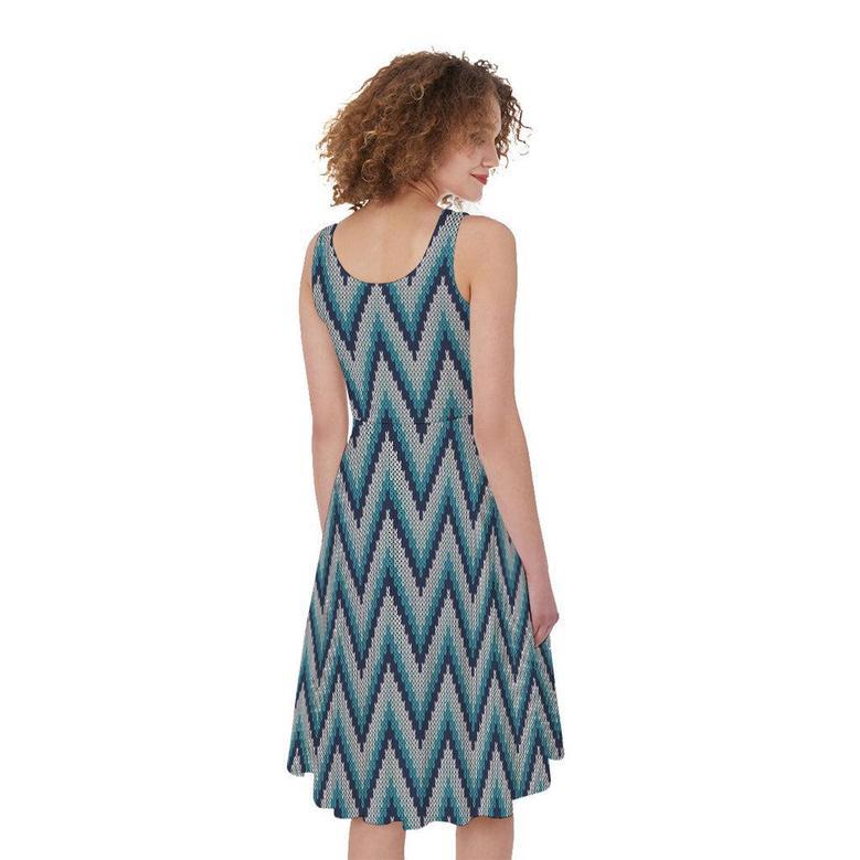 Zigzag Knitted Pattern Print Sleeveless Knee Length Dress