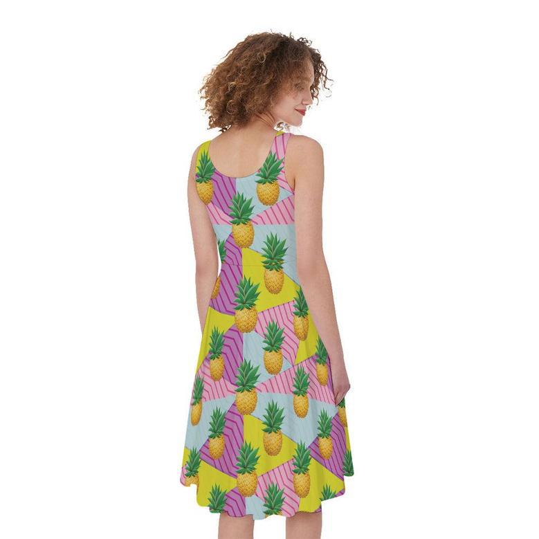 Zigzag Pineapple Pattern Print Sleeveless Knee Length Dress