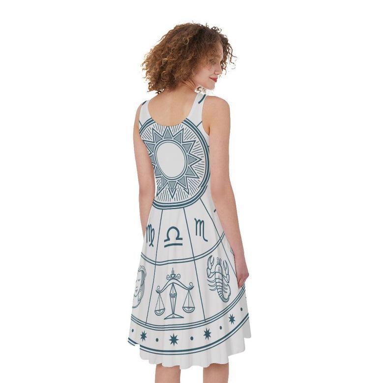 Zodiac Astrology Signs Print Sleeveless Knee Length Dress