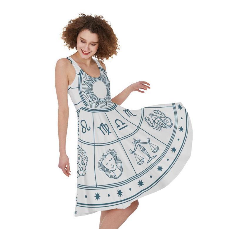 Zodiac Astrology Signs Print Sleeveless Knee Length Dress