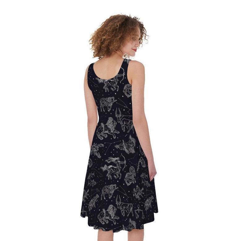 Zodiac Constellation Pattern Print Sleeveless Knee Length Dress