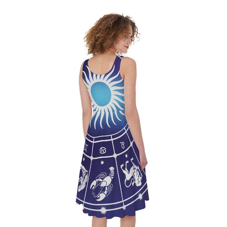 Zodiac Horoscopes Print Sleeveless Knee Length Dress