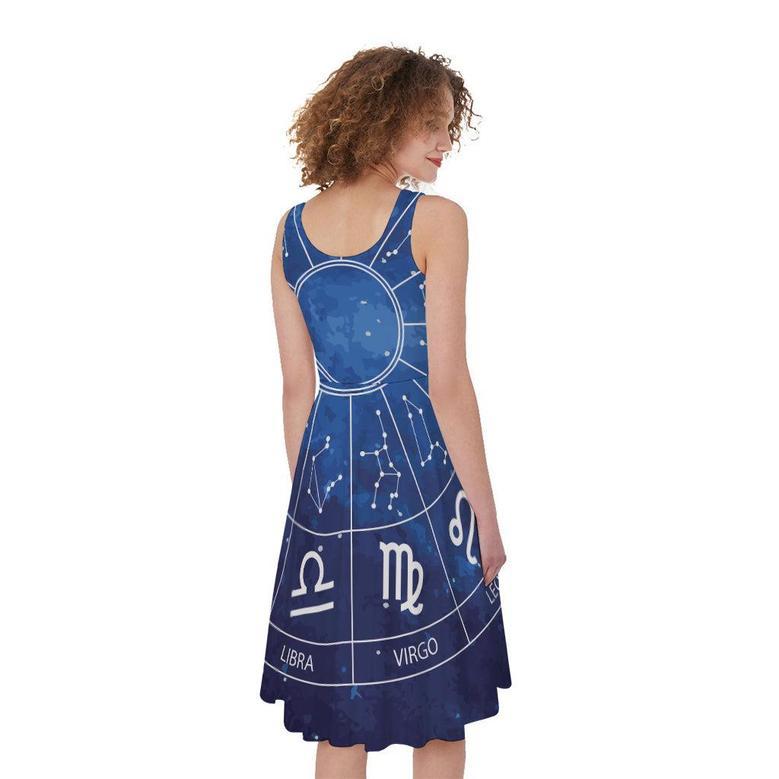 Zodiac Signs Wheel Print Sleeveless Knee Length Dress