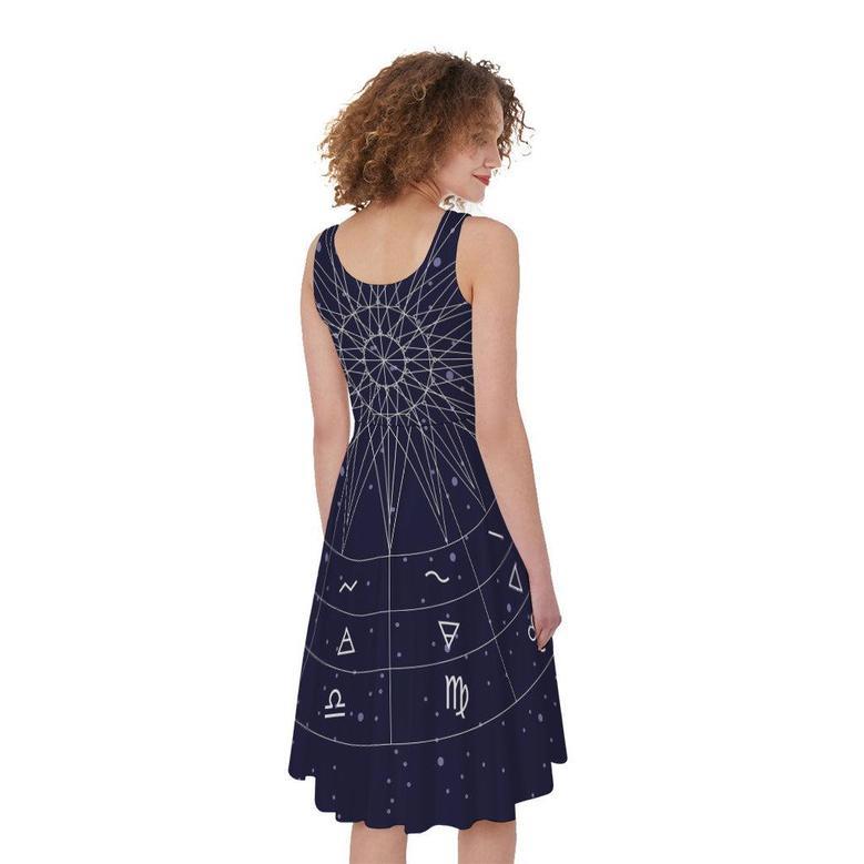 Zodiac Symbols Circle Print Sleeveless Knee Length Dress