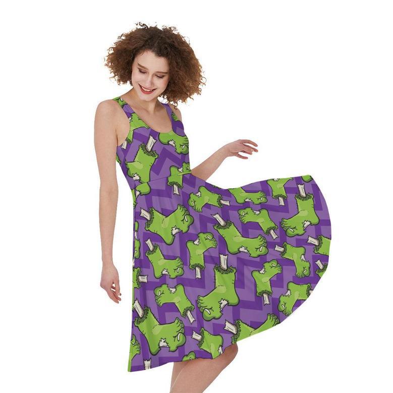 Zombie Foot Pattern Print Sleeveless Knee Length Dress