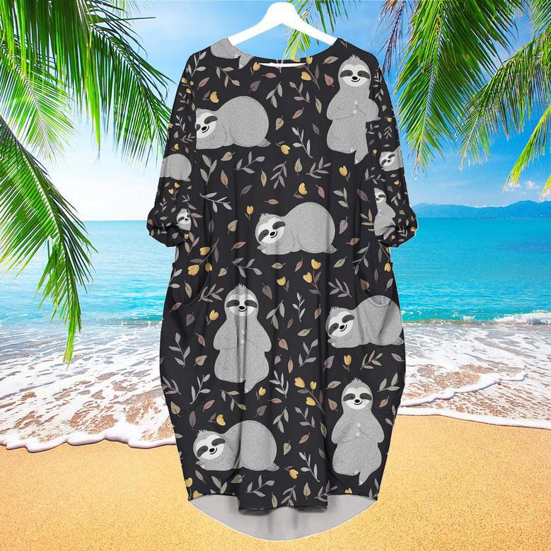 Adorable Sloths Sleeping In The Forest Long Sleeve Midi Dress