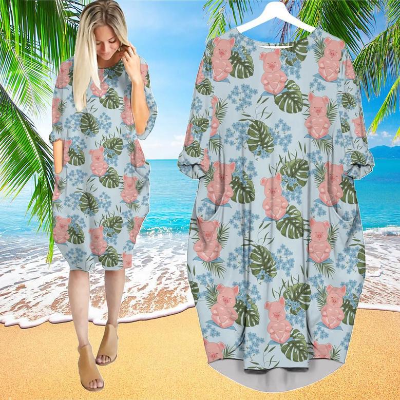 Aesthetic Tropical Pig Long Sleeve Midi Dress