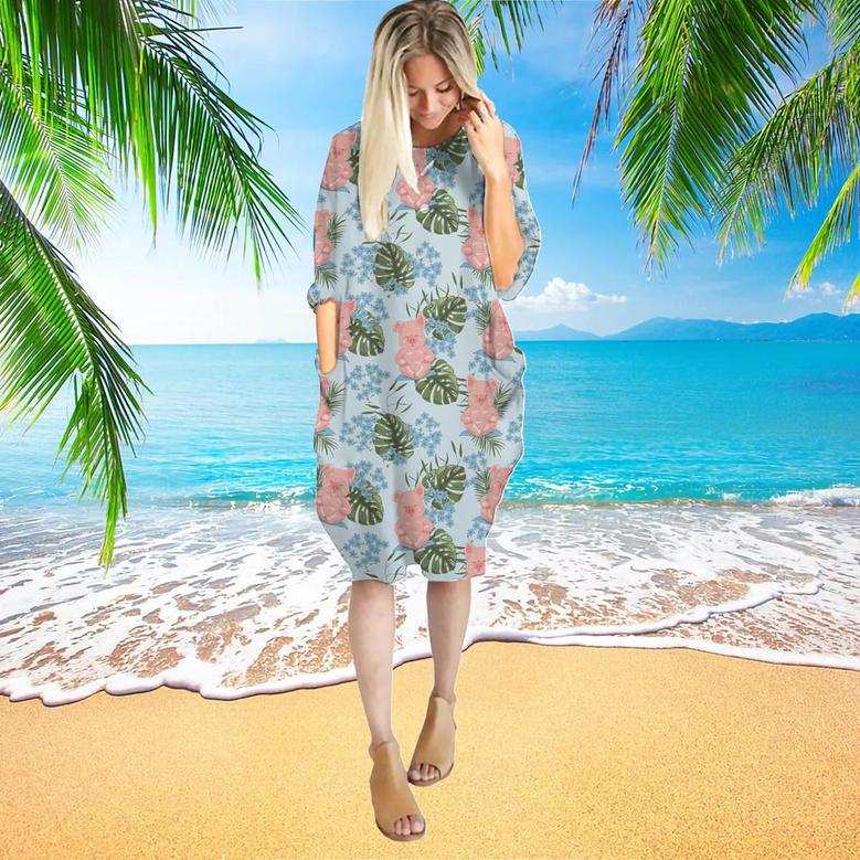 Aesthetic Tropical Pig Long Sleeve Midi Dress