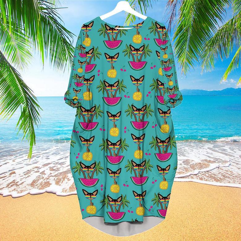 Aloha Chihuahua On Tropical Island Long Sleeve Midi Dress