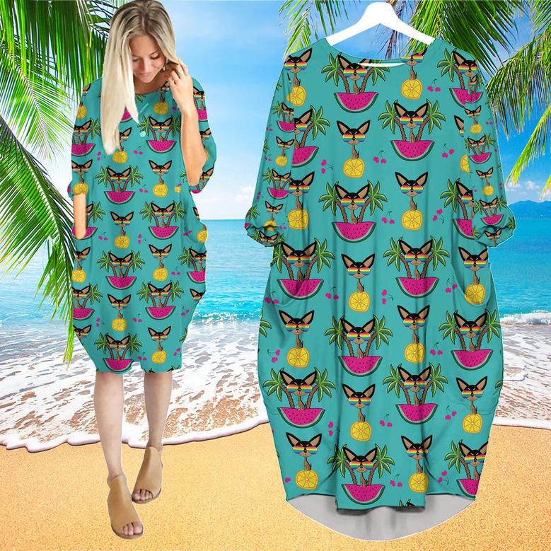 Aloha Chihuahua On Tropical Island Long Sleeve Midi Dress