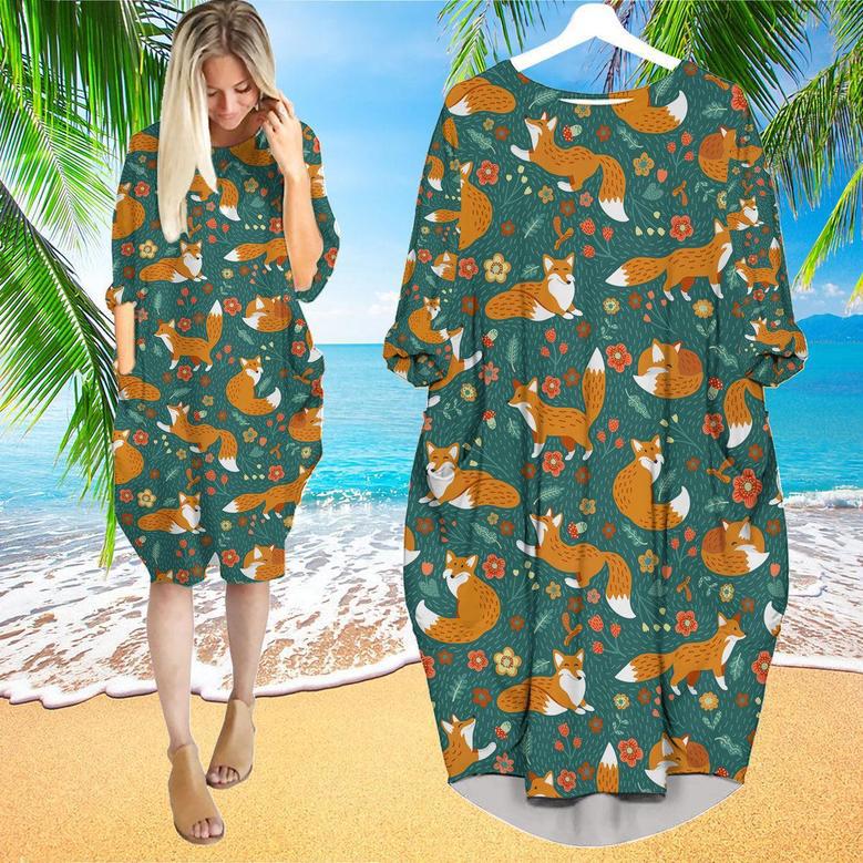 Amazing Jungle Foxes Long Sleeve Midi Dress