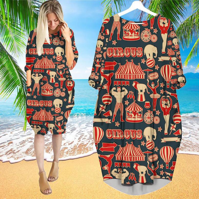 Amazing Retro Circus Long Sleeve Midi Dress