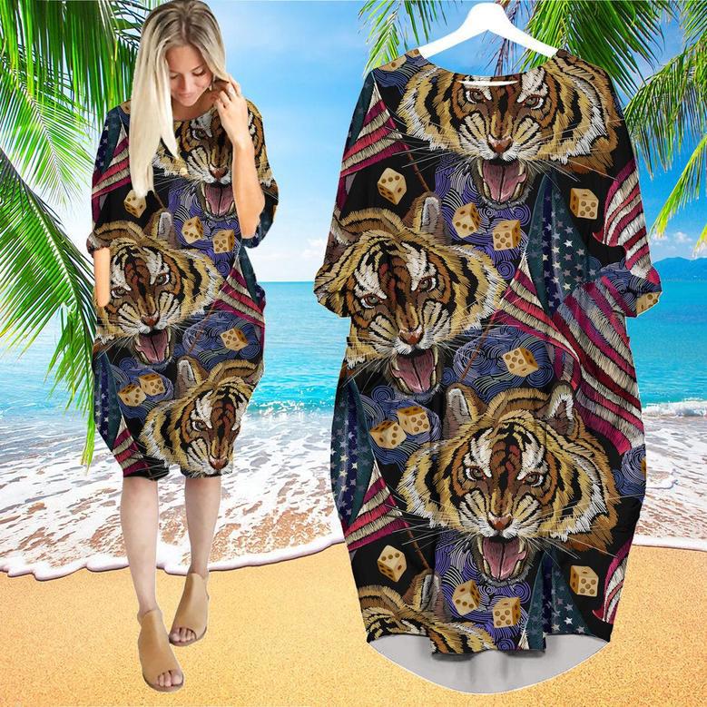 American Flag Tiger Head Long Sleeve Midi Dress