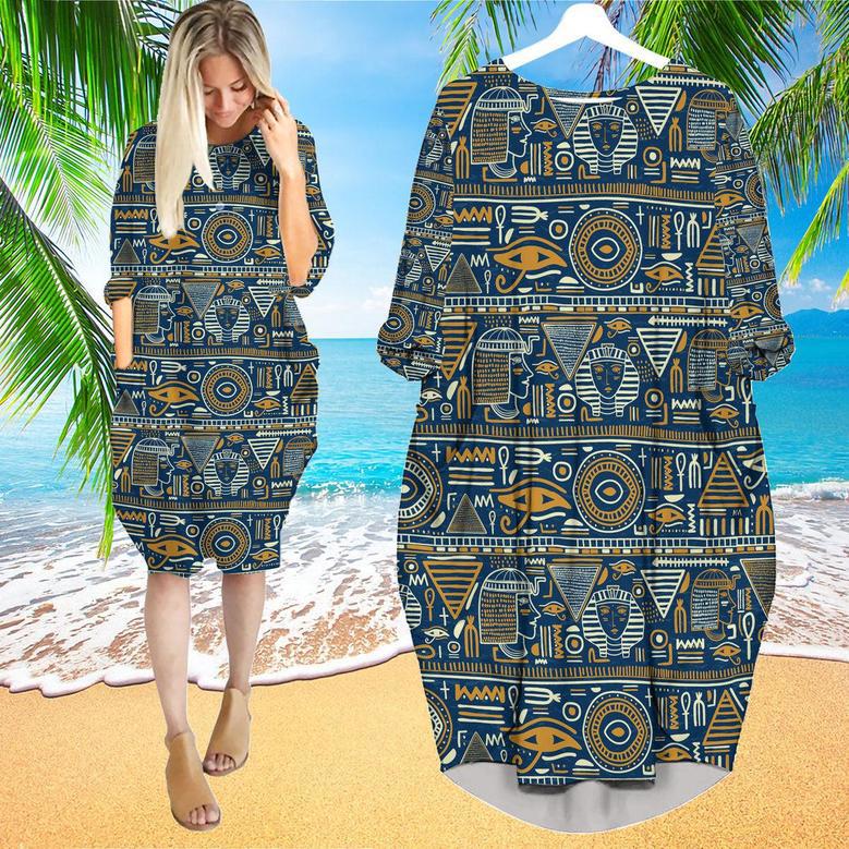 Ancient Egyptian Tribal Long Sleeve Midi Dress