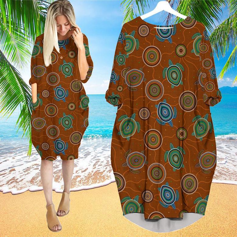 Australian Sea Turle Aboriginal Long Sleeve Midi Dress