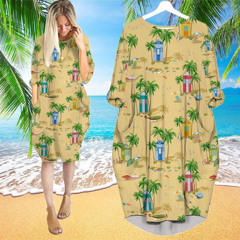 Beach Tropical Long Sleeve Midi Dress