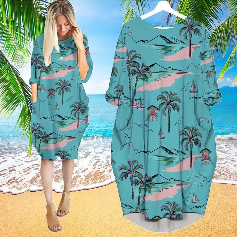 Blue Hawaii Island Long Sleeve Midi Dress