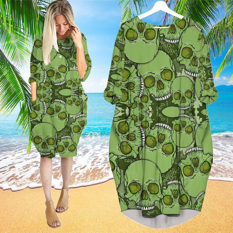 Camouflage Skull Long Sleeve Midi Dress