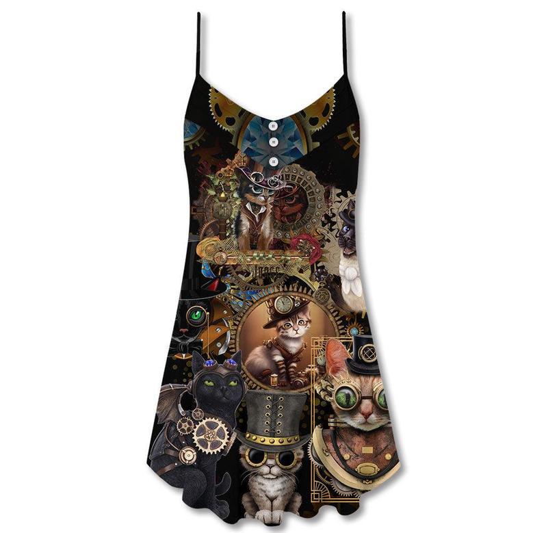 Cat Steampunk Art Keep Calm And Steampunk - V-Neck Sleeveless Cami Dress