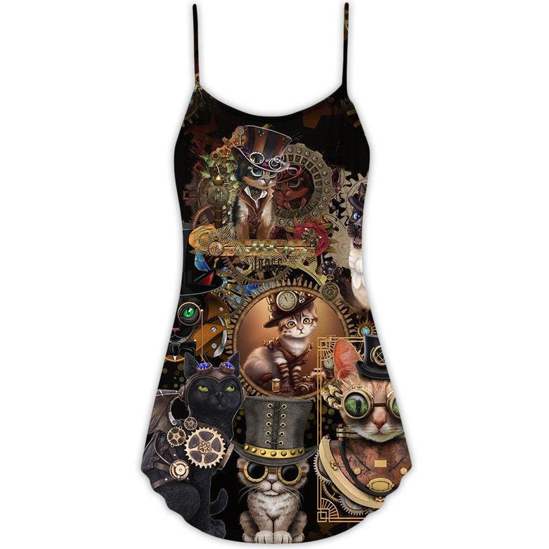 Cat Steampunk Art Keep Calm And Steampunk - V-Neck Sleeveless Cami Dress